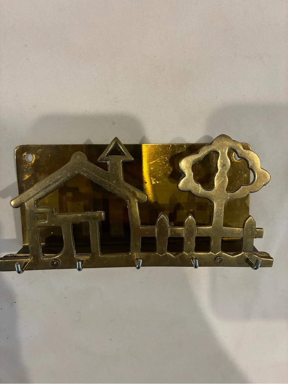 Brass Wall Hanger House & Tree Rack 5 Places for keys /tools to hang- very heavy
